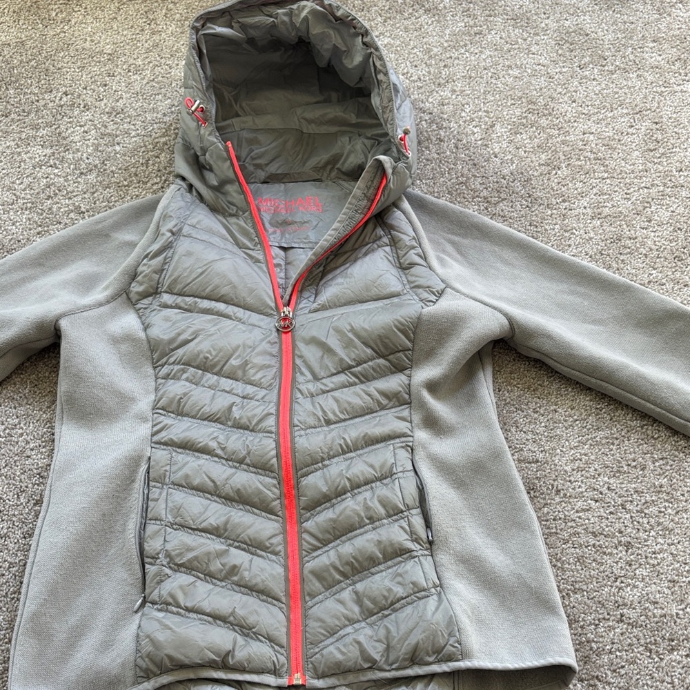 Michael Kors Gray Puffer Jacket with orange Zipper